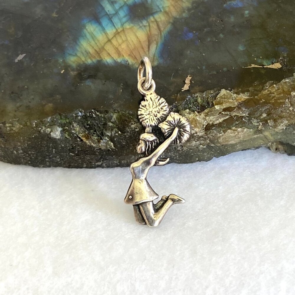 Sterling Silver 925 1.33" Jumping Cheerleader Cheer Cheerleading Pendant Charm